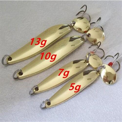 1PCS Metal 5/7/10/13g Gold Sliver Willow Sequins with Feather Fishing Lures Spoon Lure Hard Baits Bass Pike Fishing Tackle