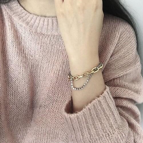 Brass With 18K Gold Zircon Chains Chunky Statement Bracelets Designer T Show Runway Gown Jewelry Rare INS Japan Korean