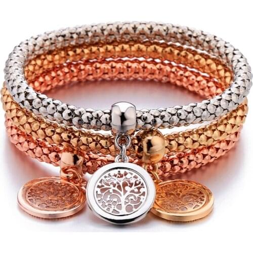 New Tree of Life Charm Bracelets Rose Gold 3 Colors Chains Popcorn Gold Bracelet Fashion Jewelry For Women Girl Christmas Gifts