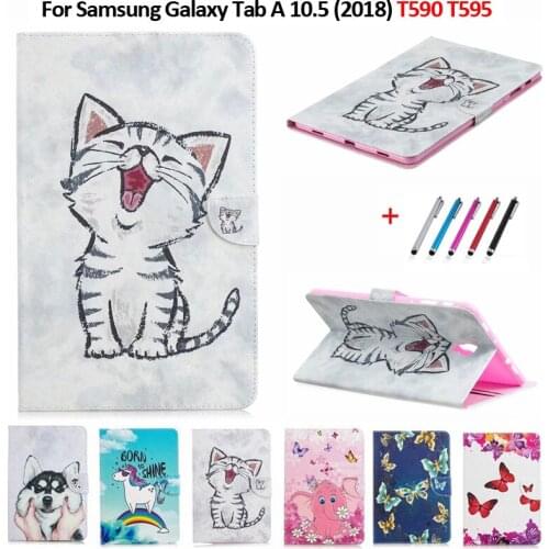 Tablet Coque For Samsung Galaxy Tab A A2 10.5 2018 T590 T595 Lovely Cat Unicorn Puppy Leather Cover For Galaxy Tab A 10.5 Case