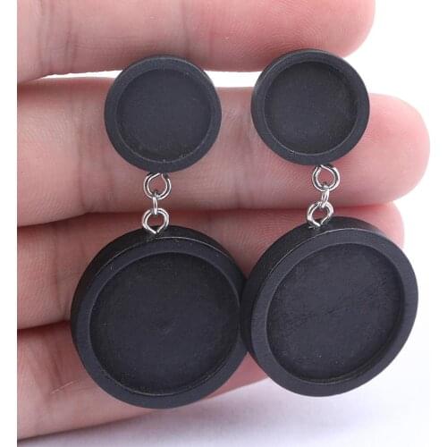 10pcs Black Wood Earring Blanks Fit 12mm 20mm Cabochon Base Setting Bezels Diy Jewelry Making Components