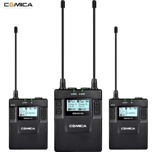 CoMica CVM-WM300(A) UHF 96-Channel Zinc Alloy Rechargeable Wireless Microphone Receiver + Dual Lavalier Mic Transmitters System