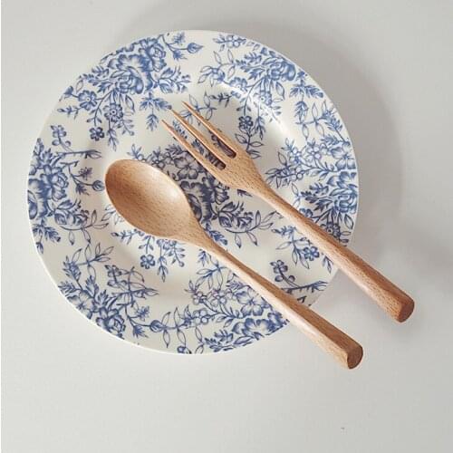 Wood Spoon Fork Triangle Handle Wooden Forks and Spoon Set Desserts Dish Set Dinnerware Home Tableware