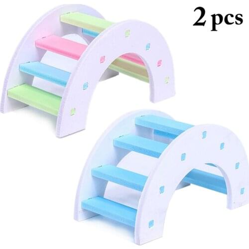 2pcs Wood Chew Toys Teeth Care Molar Toy For Rabbit Chinchilla Pet Molar Toys For Hamster Colorful Mini Stairs Exercise Pet