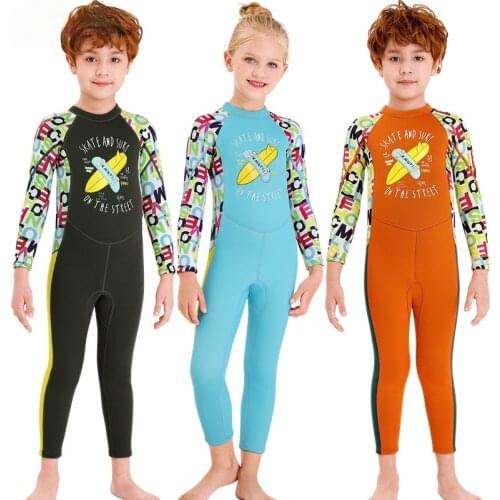 Kids 2.5mm Neoprene Full Suits Long Sleeve Surfing Swimming Diving Swimsuits Keep Warm Back Zip Suits Boys Girls Wetsuit