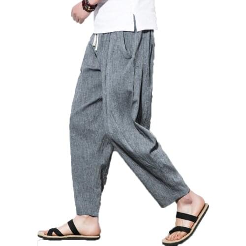 Mens Ankle-Length Pants Men Hip Hop Cross Pants Men Joggers Male Pantalones Hombre Retro Chinese Style Linen Harem Pants