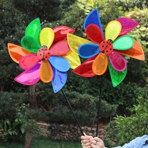 Double Layer Ladybug Windmill Wind Spinner Pinwheel Home Garden Yard Decoration