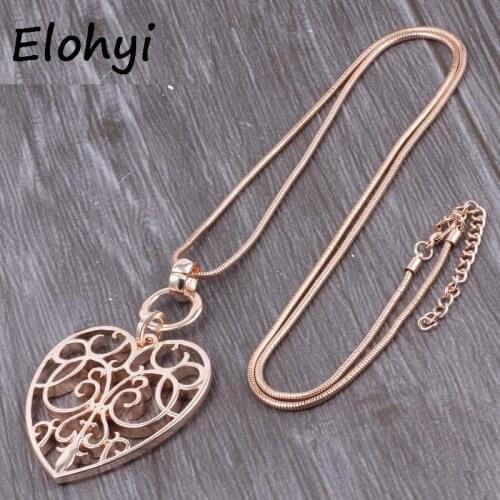 ELOYHI Boho Simple Heart Vintage Pattern Long Chain Pendants Sweater Chain Top Quality For Women Trendy Neckalce&Pendants Gift