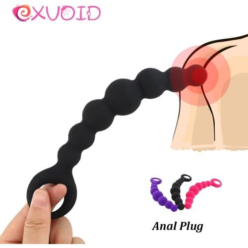 EXVOID Anal Plug Butt Plugs Back Court Silicone Pull Ring Long Aanl Beads Anal Sex Toys for Women Men Gay Prostate Massager