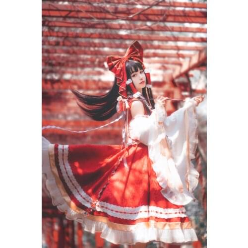 Hakurei Reimu Cospaly Costume Game Touhou Project Red And Cyan Lady Lolita Dress Custom-Made 2021 New