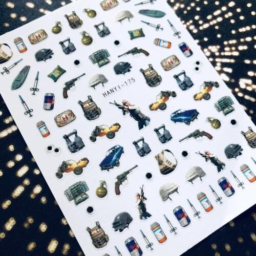HANYI-175 Newest design PUBG cartoon girl colorful film designs 3d nail art sticker nail decal accessories
