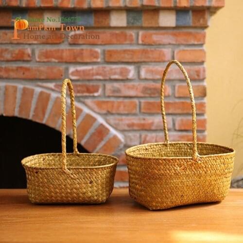 NEW Pure natural seaweed hand-woven portable storage basket,safety and environmental protection retro style home flowers basket
