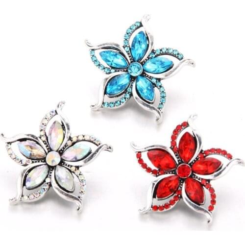 Hot wholesale 10pcs/lot High Quality Mix 18mm Flower Metal Snap Button char Rhinestone diy Button Ginger Snaps Jewelry 6522