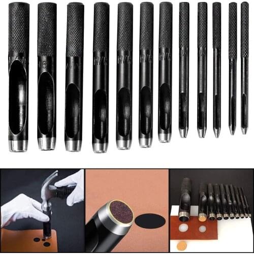 LMDZ 12PCS Leather Hole Punch Cutter Round Steel Leather Craft Hollow Hole Punching Set for Leathercraft Work Accessories