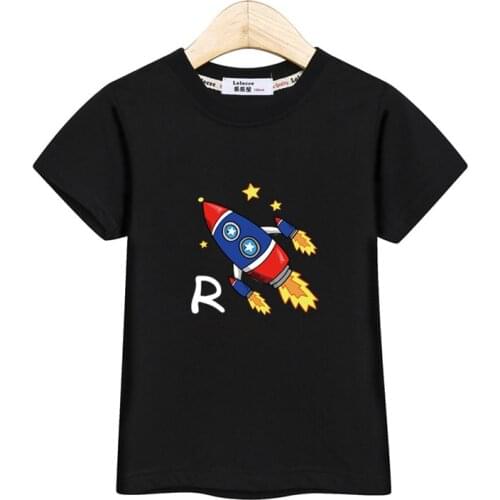 Lolocee kid space rocket t-shirt baby boys cotton tops child short sleeve o-neck shirt boy Outer space tee clothes