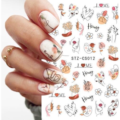Fashion Nail Sticker Geometric Abstract Line Nails Inspired Decals Art 3D Adhesive Sliders Manicure Accessory LASTZCS12-31