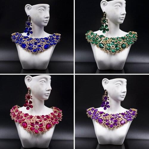 Fashion Bridal Jewelry Sets Rhinestone Wedding Party Decoration Crystal Necklace Earrings for Women Girl Flower Jewelry Set