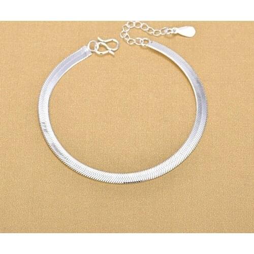 925 Sterling Silver Snake Chain Charm Bracelet &Bangle Anklets For Women Girls Party Jewelry Pulseras Mujer sl117