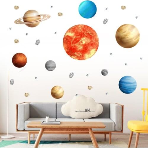 Cartoon Nine Planets Wall Sticker for Kids room Bedroom Decor Home Vinyl Decals Murals Kindergarten Decor Wallpapers DIY Posters