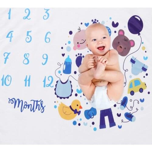 Newborn Baby Milestone Blankets Soft Cartoon Printed Bathing Towels Infant Kids Photography Props Aid Kids Swaddle Wrap Gift