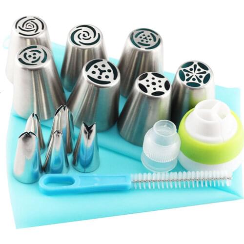 16Pcs Pastry Nozzles Coupler Icing Piping Tips Sets Stainless Steel Rose Leaves Russian Nozzles Cupcake Cake Decorating Baking