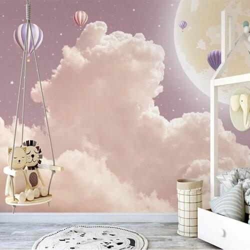 Custom Mural Wallpaper Nordic Hand-painted 3D Fantasy Clouds Hot Air Balloon Wall Painting Childrens Room Background Wall Decor