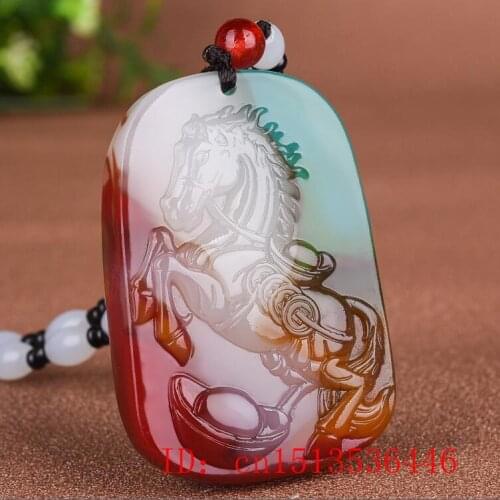 Natural Colorful Jade zodiac Horse Pendant Beads Necklace Jewellery Fashion Accessories Hand-Carved Woman Amulet Sweater Chain
