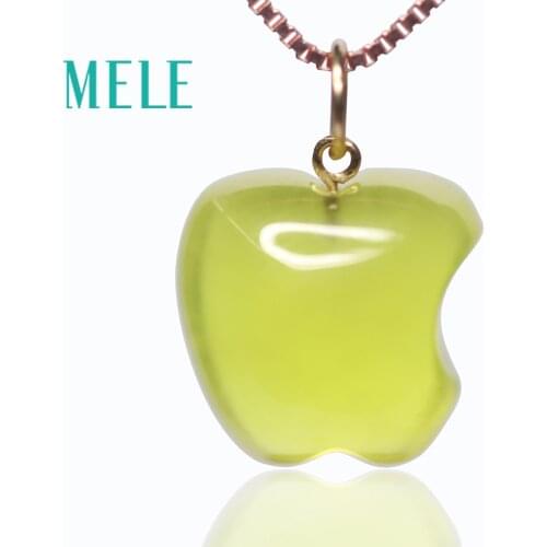 Natural yellow prehnite 18k real gold pendant for women and man,16X12mm apple shape gemstone fashion and simple Grape stone