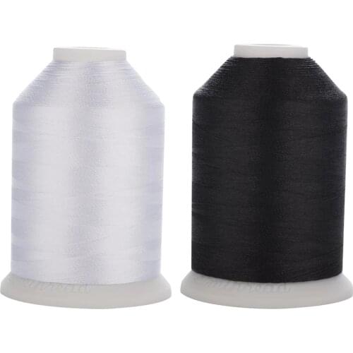 Simthread White Black Trilobal Polyester Embroidery thread Sewing Thread 40wt Tkt 120 Tex 27 in 1100Yds 2 mini-king Spools