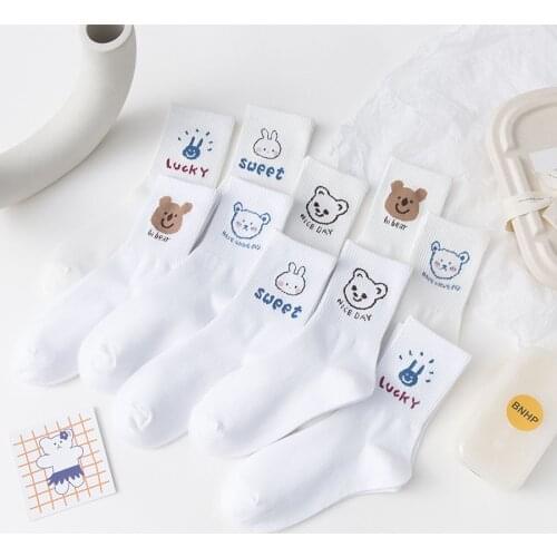 Japanese Crew Socks Womens Tube Socks Cotton Cartoon Kawaii Blue Pink Popular Casual Fashion Anime New Big Ear Dog Cute Cat