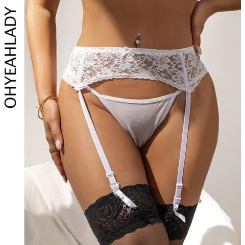 Ohyeahlady Sexy Lingerie Lace Garter Belt Large Size Porte Jaretelles fFemme Sexy Wedding Garter White Black Garter Belt PJ1085