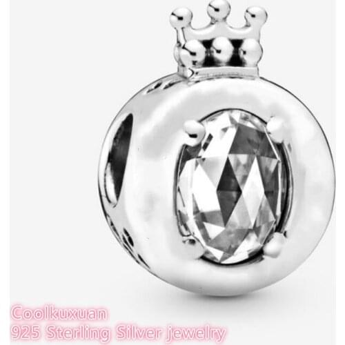 Autumn 100% 925 Sterling Silver Clear Sparkling Crown O Charm beads Fits Original Pandora bracelets Jewelry Making