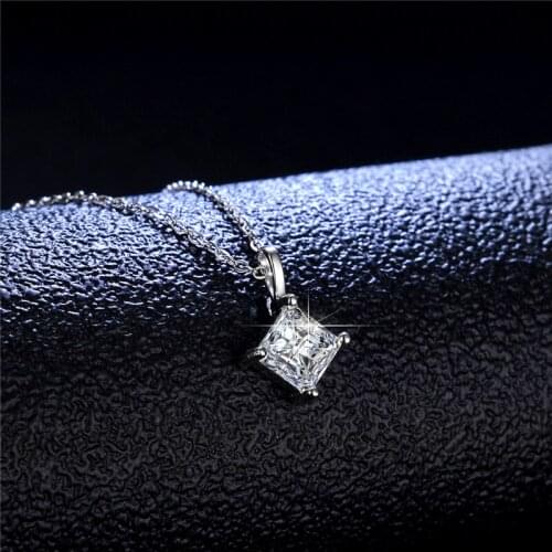 Silver 1 Carat Diamond Test Passed Excellent Cut D Color Moissanite Princess Cut Square Stone Pendant Necklace Female Jewelry