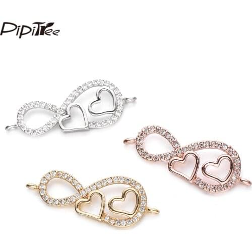 Pipitree 3pcs/lot Love Infinity Charms fit Bracelet Pendant DIY Brass CZ Zircon Heart Beads Charms Jewelry Making Connectors