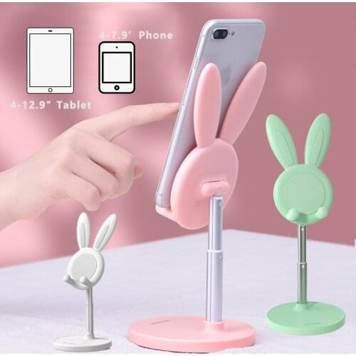 Cute Bunny Phone Stand, Adjustable Rabbit Phone Stand for Desk, Case Friendly Compatible with Mobile Phone/iPad/Kindle/Tablet