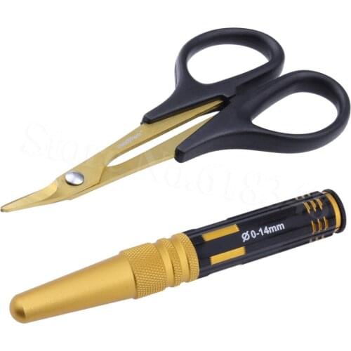 Body Reamer 0-14mm Hole Puncher w/Sleeve / Curved Scissors Set For RC Car Bodyshell Hobby Repair Tools