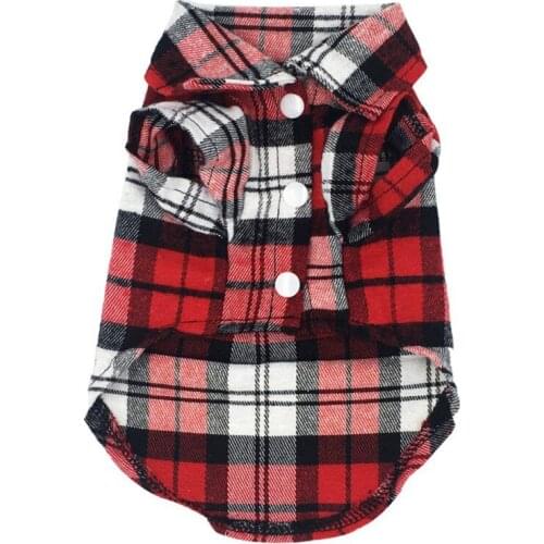 Dog Shirts Spring Summer British Style Plaid Dog Cat Shirts Breathable Pet T-Shirt Clothes For Small Medium Cats Dogs Puppy