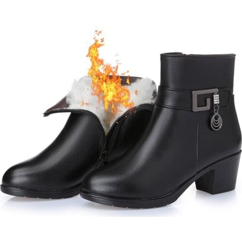 AQ470 Genuine Leather women boots 2020 winter thick wool lined genuine Leather women snow boots large size women Botas Mujer