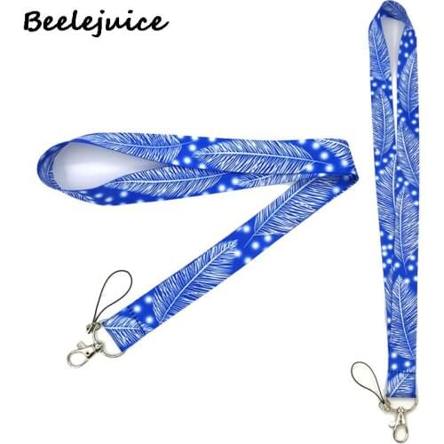 White Snow Blue Leaves Feathers Lanyard Badge ID Mobile Phone Rope Key Lanyard Neck Straps Accessories webbings ribbons Gifts