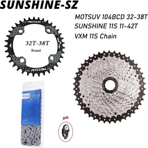 MTB Road bike SUNSHINE 11 Speed Freewheel 11-42T Cassette Flywheel VXM 11Speed Chain MOTSUV 104 BCD Chainring 32T 34T 36T 38T