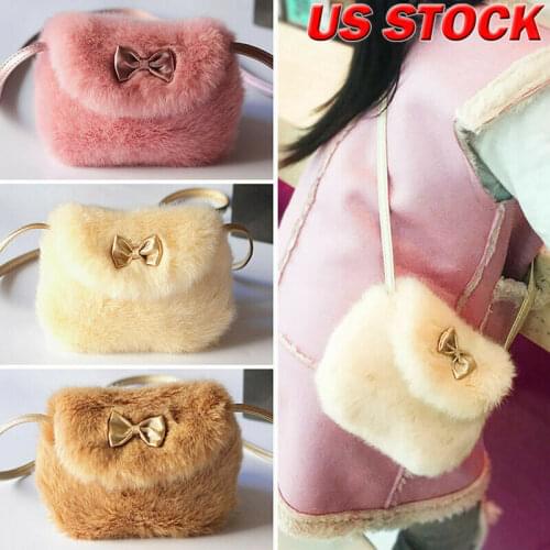 Cute Kids Girls soft Faux Fur Bow-knot bag Fluff Mini Plush Shoulder Bag Crossbody Bags Soft Fur Handbags Bag Purse 5 colors