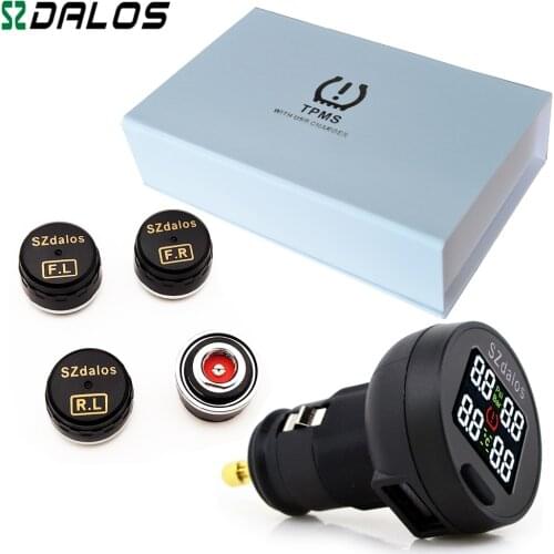 SZDALOS TP200 TPMS Car Wireless Tire Pressure Monitoring System + 4 Mini Sensors Cigarette Tyre Pressure Monitoring