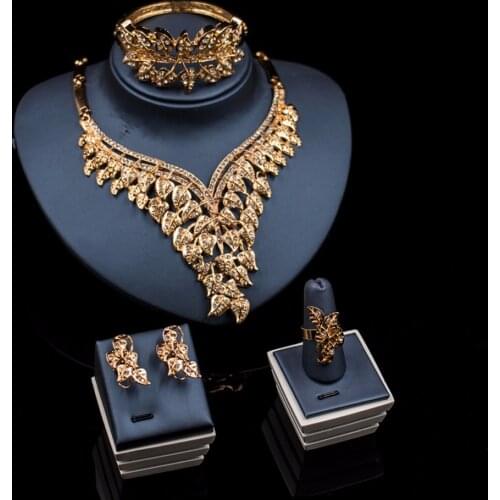 Bridal Gift Nigerian Wedding African Beads Jewelry Set Fashion Dubai Gold-color Jewelry Set Costume Design Big Necklace