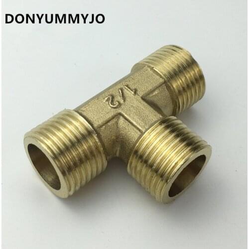 DONYUMMYJO 1/2" BSP Male Thread Length 53mm Tee Type 3 Way Brass Pipe Fitting Adapter Coupler Connector For Water Fuel Gas