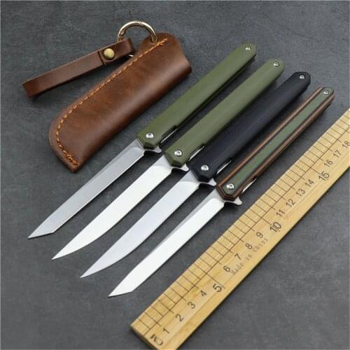 Magic pen outdoor portable folding knife D2 blade G10 handle high hardness sharp fruit knife EDC leather pocket knife