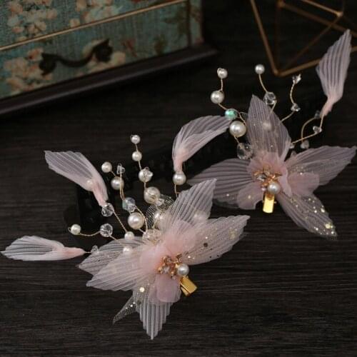 1Set New Fashion Artificial Pink Flower Hair Clips for Women Girls Wedding Party Hair Barrettes Handmade Hair Accessories