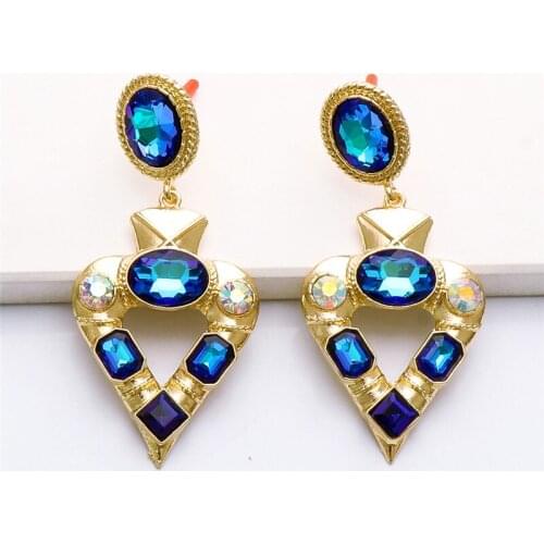 2021 Brand Hot Colorful Crystal Heart Shaped Drop Dangle Earrings For Women Charm Large Long Statement Pendant Earrings Jewelry