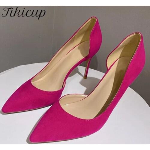 Tikicup Rose Pink Women Flock Pointy Toe D'Orsay High Heel Wedding Shoes Colors Customize Ladies Elegant Slip On Stiletto Pumps