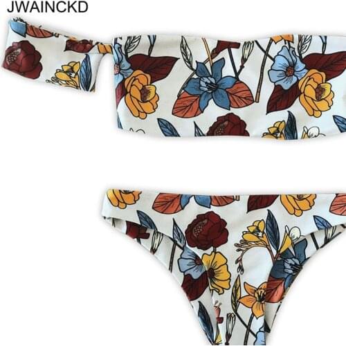 JWAINCKD Women Bikini Set Floral Print Biquini Off Shoulder Bra Swimsuit Female Bathing Suit Swimwear Beachwear Brazilian Fresh
