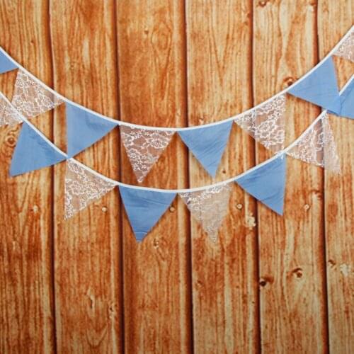 1pcs 3.2M Length 12 Flags White Lace Blue Cloth Wedding Hanging Decoration Banner Birthday Room Pennant Take Photo Shooting Deco